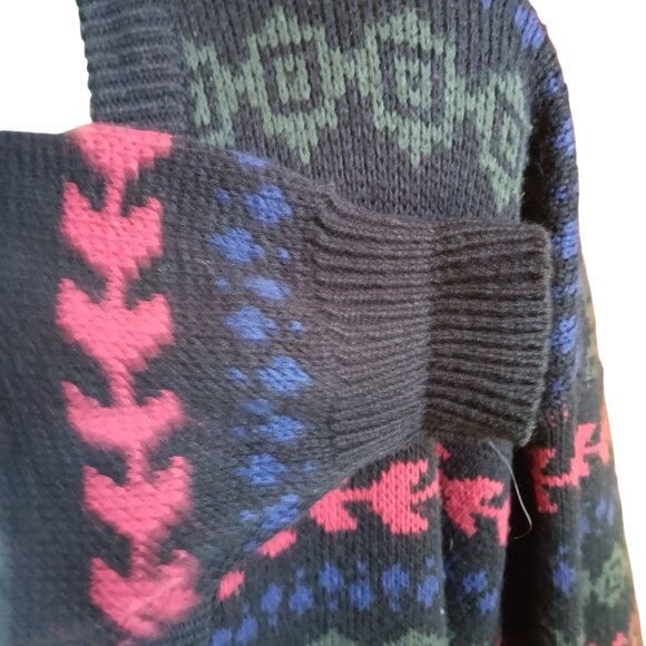 XL 80s Vintage Graphix Cardigan Sweater Ugly Geometric Pattern Black Cosby - Picture 4 of 7